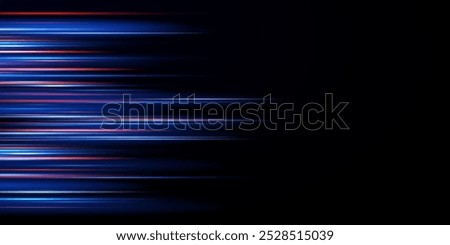 Neon lines moving light effect. Horizontal lines. Speed ​​effect on a transparent background. Lines of light, speed and movement	
