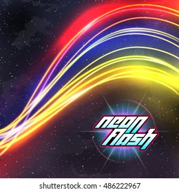 Neon lines New Retro Wave background with 80s dusty vhs style