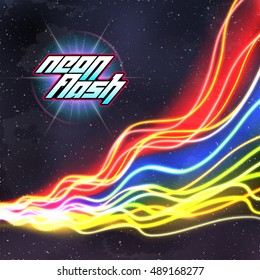 Neon lines New Retro Wave background with 80s dusty vhs style