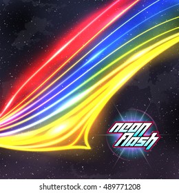 Neon lines New Retro Wave background with 80s dusty vhs style