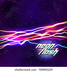 Neon lines New Retro Wave background with 80s dusty vhs style