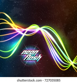Neon lines New Retro Wave background with 80s dusty vhs style
