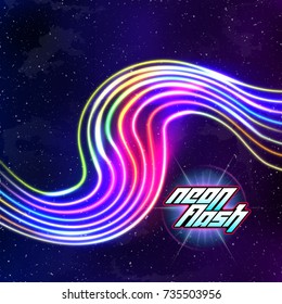 Neon lines New Retro Wave background with 80s dusty vhs style