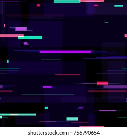Neon Lines, Polygons Seamless Hi Tech Background Texture. Holiday, Cover, Ad, Fashion Print Design. Speed Lines, Stripes Seamless Pattern. Futuristic Fabric Ornament with Rectangles