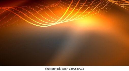 Neon lines shiny glowing background, vector futuristic techno template