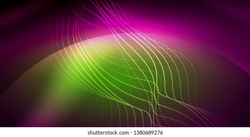 Neon lines shiny glowing background, vector futuristic techno template