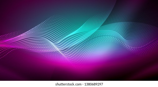 Neon lines shiny glowing background, vector futuristic techno template