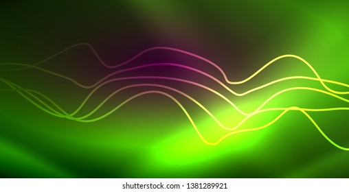 Neon lines shiny glowing background, vector futuristic techno template