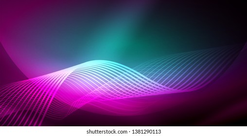 Líneas de neón fondo brillante, plantilla de tecnología vector futurista