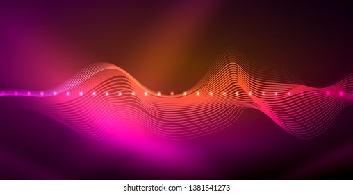 Neon lines shiny glowing background, vector futuristic techno template
