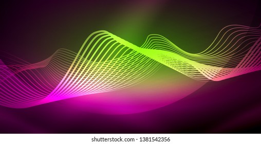Neon lines shiny glowing background, vector futuristic techno template