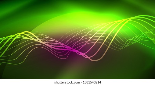 Neon lines shiny glowing background, vector futuristic techno template