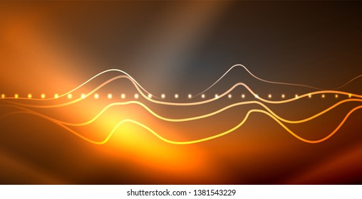 Neon lines shiny glowing background, vector futuristic techno template