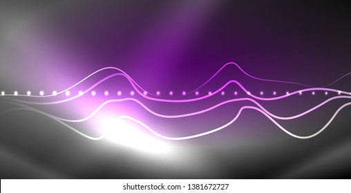 Neon lines shiny glowing background, vector futuristic techno template