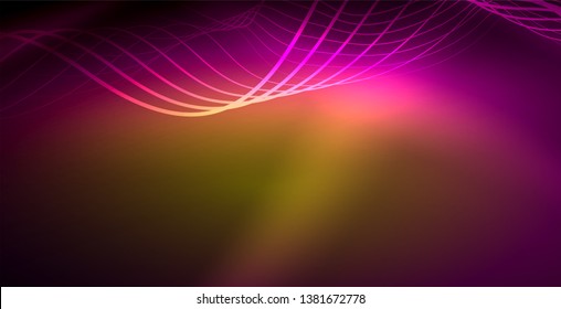 Líneas de neón fondo brillante, plantilla de tecnología vector futurista
