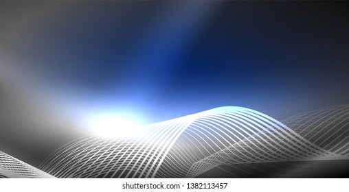 Líneas de neón fondo brillante, plantilla de tecnología vector futurista