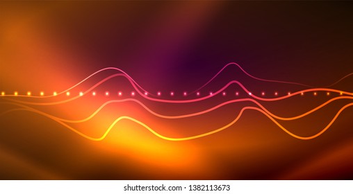 Neon lines shiny glowing background, vector futuristic techno template