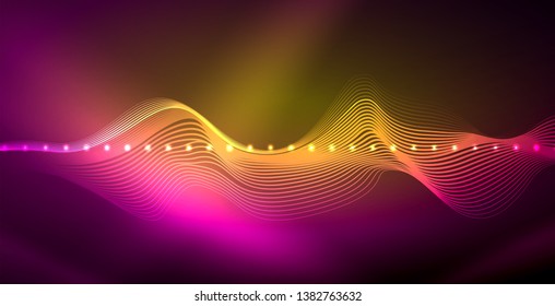 Neon lines shiny glowing background, vector futuristic techno template