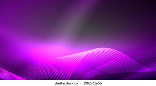 Neon lines shiny glowing background, vector futuristic techno template
