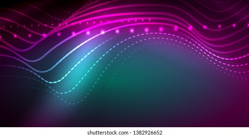 Neon lines shiny glowing background, vector futuristic techno template