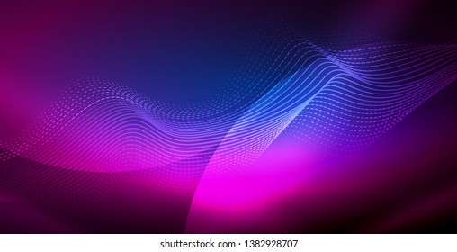 Neon lines shiny glowing background, vector futuristic techno template
