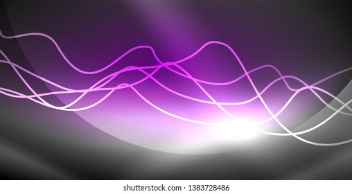 Neon lines shiny glowing background, vector futuristic techno template