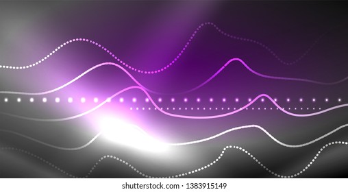 Neon lines shiny glowing background, vector futuristic techno template