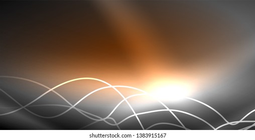 Líneas de neón fondo brillante, plantilla de tecnología vector futurista