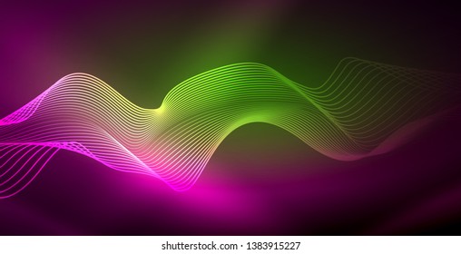 Neon lines shiny glowing background, vector futuristic techno template