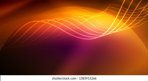 Neon lines shiny glowing background, vector futuristic techno template