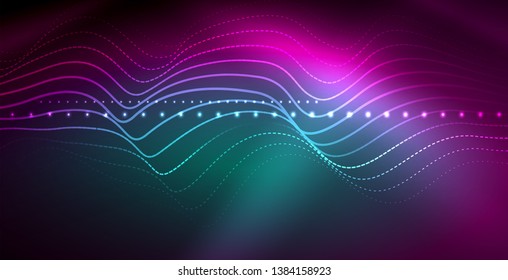 Neon lines shiny glowing background, vector futuristic techno template