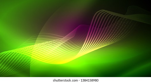 Neon lines shiny glowing background, vector futuristic techno template