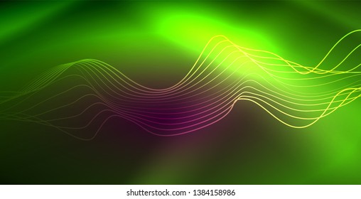 Neon lines shiny glowing background, vector futuristic techno template