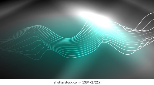 Neon lines shiny glowing background, vector futuristic techno template