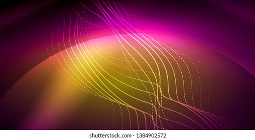 Neon lines shiny glowing background, vector futuristic techno template