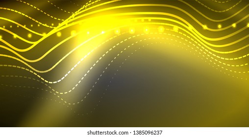 Neon lines shiny glowing background, vector futuristic techno template