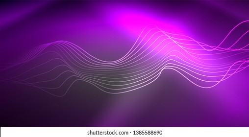 Neon lines shiny glowing background, vector futuristic techno template