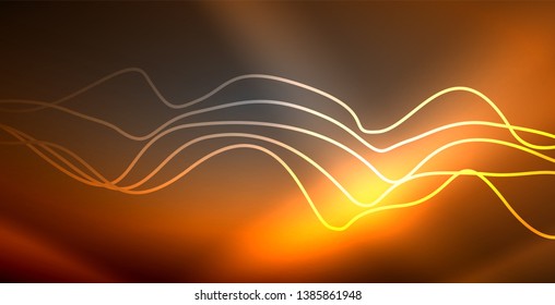 Neon lines shiny glowing background, vector futuristic techno template