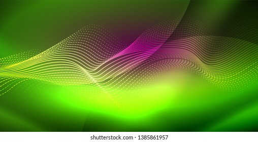 Neon lines shiny glowing background, vector futuristic techno template
