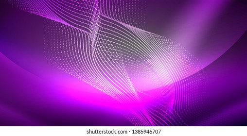 Neon lines shiny glowing background, vector futuristic techno template