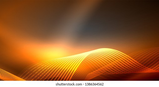 Neon lines shiny glowing background, vector futuristic techno template