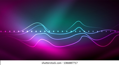 Neon lines shiny glowing background, vector futuristic techno template