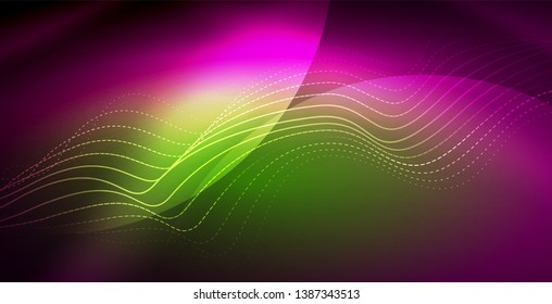 Neon lines shiny glowing background, vector futuristic techno template