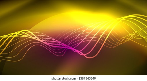 Neon lines shiny glowing background, vector futuristic techno template