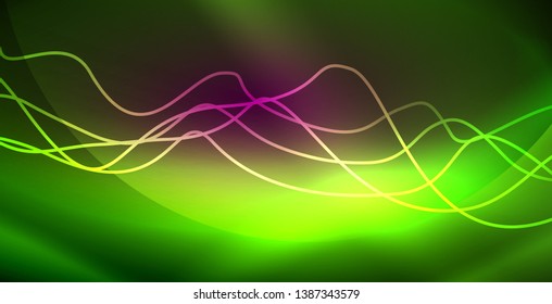 Neon lines shiny glowing background, vector futuristic techno template