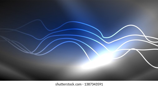 Neon lines shiny glowing background, vector futuristic techno template