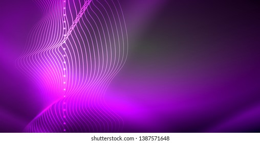 Neon lines shiny glowing background, vector futuristic techno template