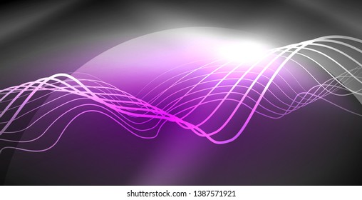 Neon lines shiny glowing background, vector futuristic techno template