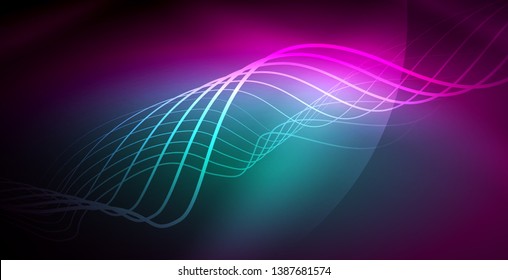 Neon lines shiny glowing background, vector futuristic techno template