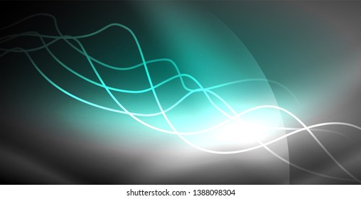 Neon lines shiny glowing background, vector futuristic techno template